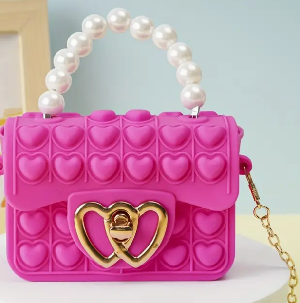 Girls Jelly Purse with Pearl Handle and Gold Chain