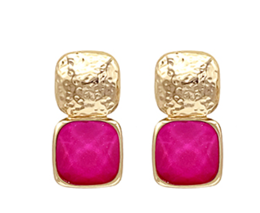 Square Stone & Metal Drop Earrings (5 colors)