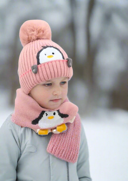 Blue or Pink Toboggan with Matching Neck Scarf Set