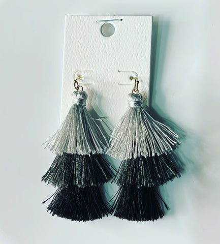 Smoke Tiered Tassel Earrings