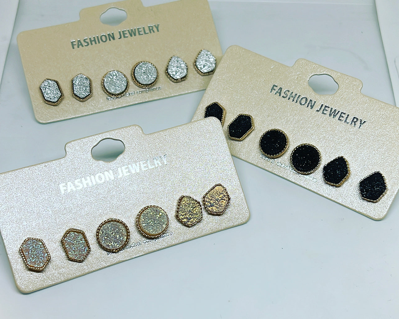 Druzy Stud Set of 3 Pair